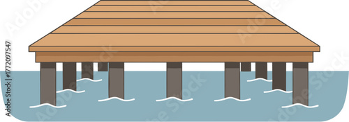 Simple Flat Style Wooden Pier Illustration Over Water Surface Image