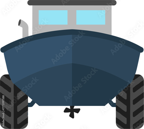 Simple Flat Art Amphibious Vehicle with Tractor Tires Illustration