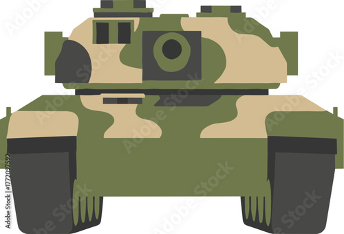 Simple Flat Style Camouflage Pattern Military Tank Front View Illustration