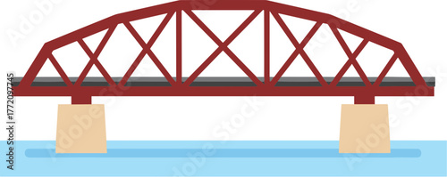 Simple Flat Style Railroad Truss Bridge Over Water Transportation Icon