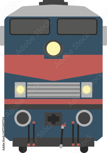 Flat Design Simple Front View of a Railway Engine Illustration