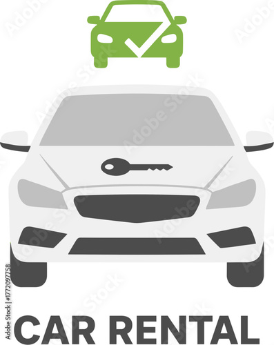 Flat Simple Car Rental Service With Key and Check Mark Illustration