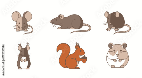 Cute Cartoon Rodent Vector Set Mouse Rat Squirrel Hamster Designs