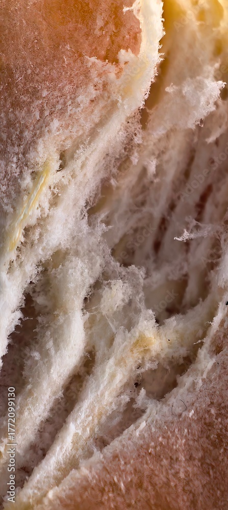 Obraz premium Torn bread detail showing soft airy textured interior