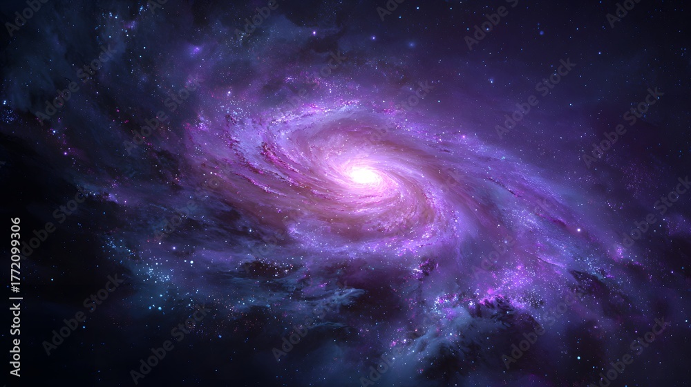 Fototapeta premium Brilliant spiral nebula illuminates the deep dark expanse of outer space