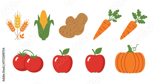 Cartoon vegetables and fruit vector illustration healthy food concept