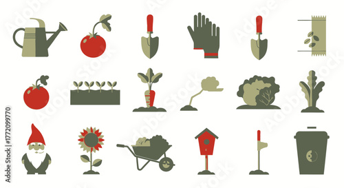 Vector illustration garden tools plants on white background set