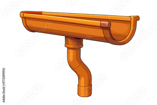 Orange rain gutter with downspout in simple design  