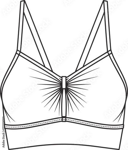 Sports bra vector illustration, stylish activewear design, fashion technical sketch, lingerie outline drawing, fitness apparel template, garment artwork, modern clothing concept