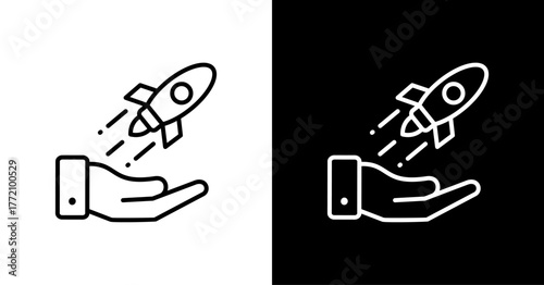 Hand Rocket White Icon Set Design
