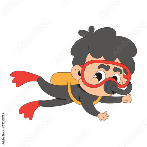 Boy Scuba Diving Character Cartoon Icon Illustration