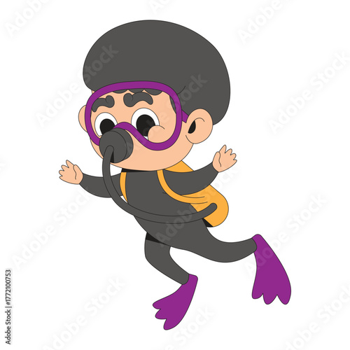 Scuba Diving Character Cartoon Icon Illustration