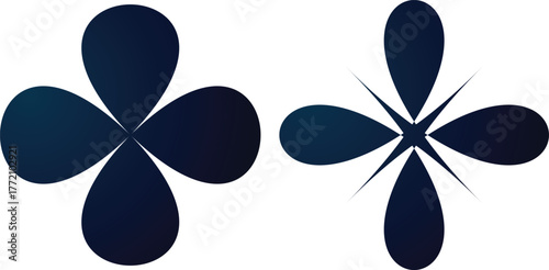 Four-Petal Flower Shapes in Navy Blue with Radial Star | Abstract Geometric Design Elements for Logo and Brand Identity Design