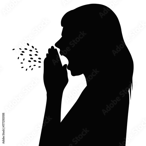 Woman Sneezing Silhouette. Sick Person Illustration. Cold or Flu Concept. Cough and Virus Spread Design
