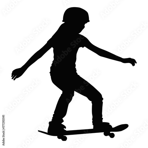 Girl Skateboard Silhouette. Young Skater Balancing on Board. Teen Skateboarding Vector