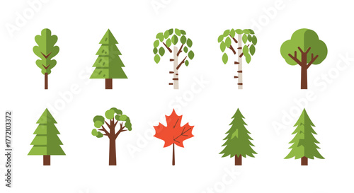 Diverse Tree Set Flat Vector Illustration for Ecological or Nature Design