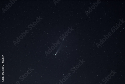 Comet C/2025 A6 (Lemmon) captured on October 29, 2025, at its perihelion — the closest point to the Sun. The bright nucleus and faint ion tail are visible against the dark night sky 