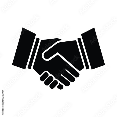 Black silhouette handshake icon vector graphic for business agreement and partnership