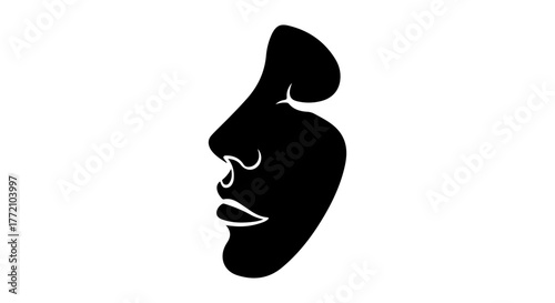 Minimalist black silhouette of a woman s face in profile