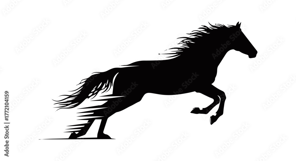 custom made wallpaper toronto digitalSilhouette of a powerful black horse galloping with flowing mane and tail