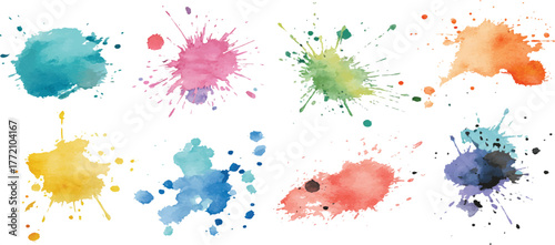  Colorful ink stains, abstract paints splashes and wet splats. Watercolor or slime stain vector set. colorful paint splatters vibrant ink