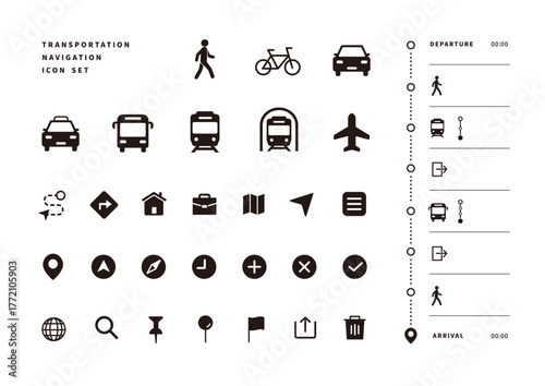 交通デザイン用ピクトグラム集　移動や案内を表すシンプルな乗り物シルエット素材