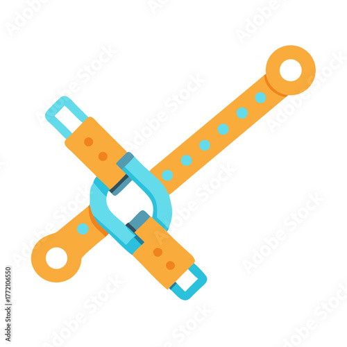 Intertwined orange straps with blue details on black background