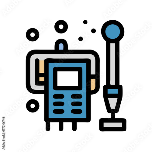 Blue walkie talkie with antenna on black background illustration