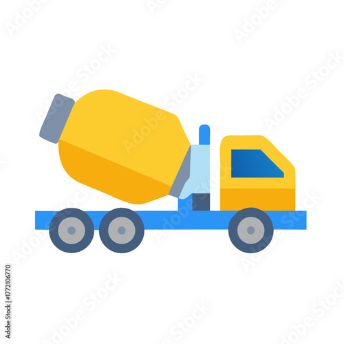 Flat vector concrete mixer truck illustration on black background