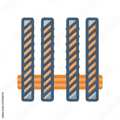 Minimalist illustration of four blue bars with orange stripes