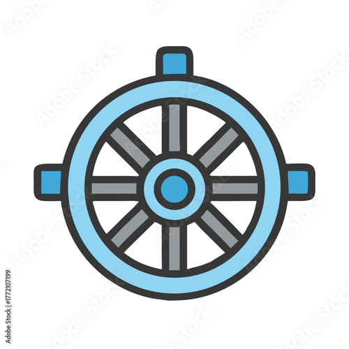 Isolated light blue ship wheel flat icon on black