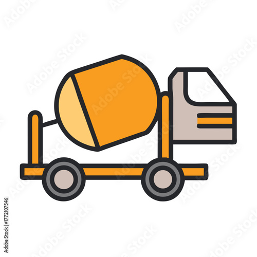 Isolated flat design concrete mixer truck on black backdrop