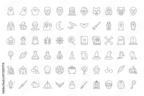 Horror Creatures and Witchcraft Symbols for Halloween Night Party