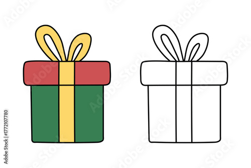 Christmas gift box coloring pages for kids printable vector