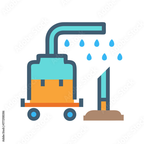 Modern irrigation system icon with water droplets in action
