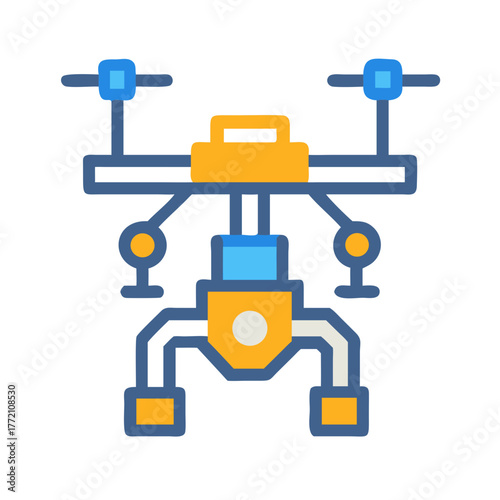 Blue and Yellow Drone Illustration on Black Background