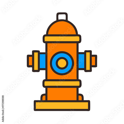 Orange fire hydrant in a flat cartoon style illustration