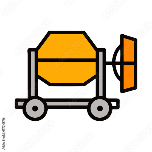 Isolated concrete mixer in flat style, construction equipment icon