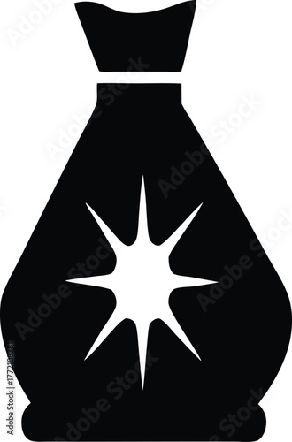Sleek vector silhouette of a sparkling money bag icon, symbolizing financial prosperity and valuable success