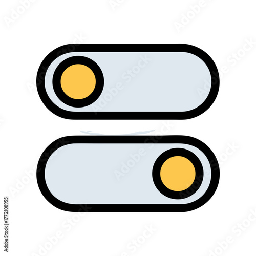 Toggle switch state illustration with graphic slider elements