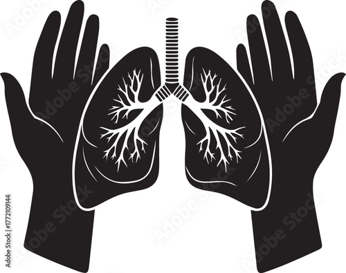 Hands of Protection: Symbolic artwork depicting a pair of hands cradling a set of lungs, symbolizing care, support, and protection.