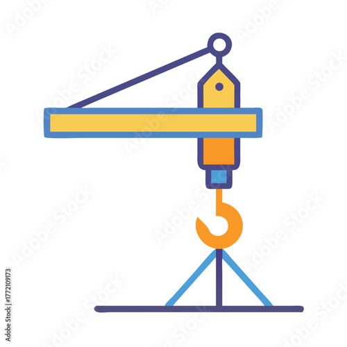 Construction crane illustration with hook on black background