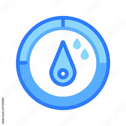 Circular water drop icon illustrating hydration and moisture level