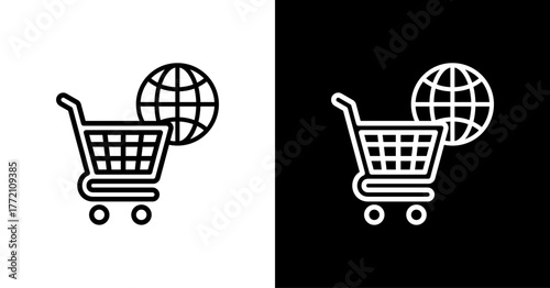 Online Cart White Icon Set Design