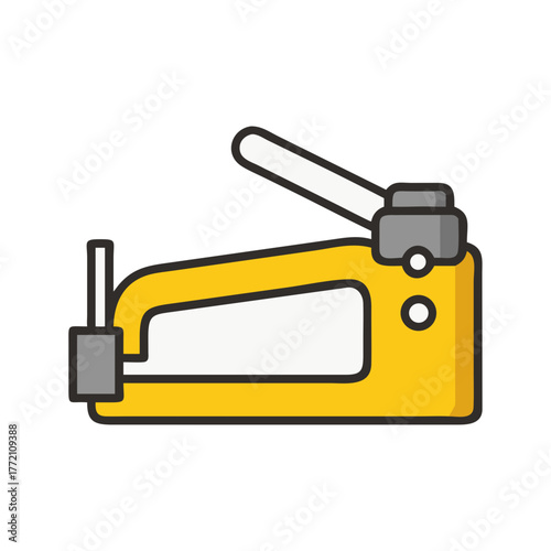 Iconic yellow staple gun tool with black background illustration