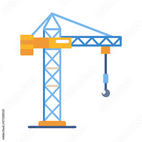 Blue and yellow construction crane on black background illustration