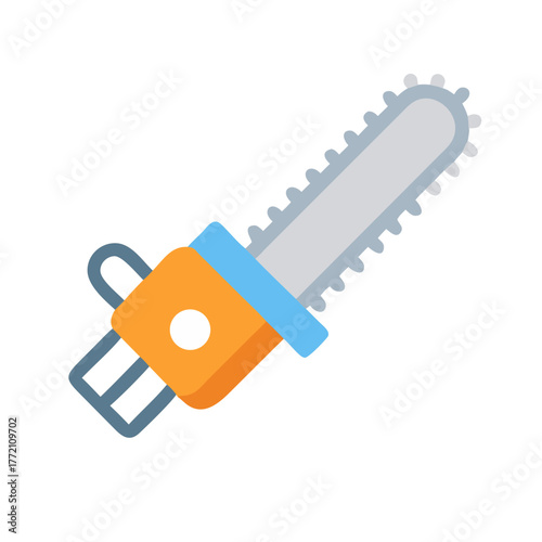 Stylized flat design illustration of a chainsaw on black background