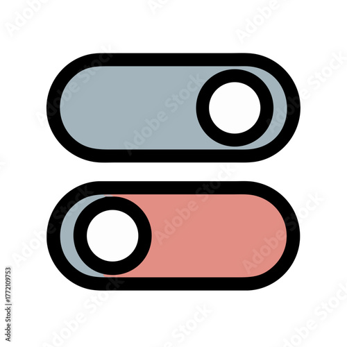 Toggle switch buttons in light gray and pink colors