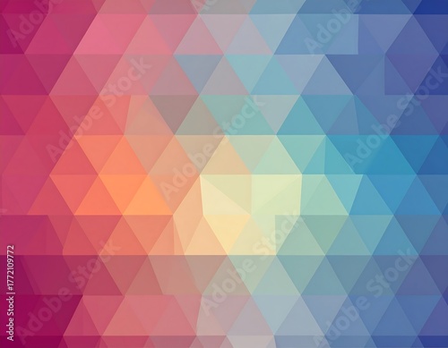 Abstract geometric artwork, featuring colorful triangular shapes