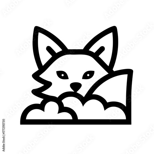 A fox peeking out from behind clouds, a cute illustration
